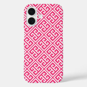 Hot-roze Grieks sleutelpatroon iPhone 16 Hoesje