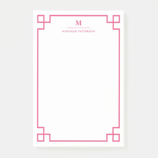 Hot-roze Grieks toetsenbordrandmonogram op maat Post-it® Notes (Voorkant)