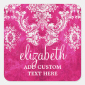 Hot-roze grijpingspatroon - Aangepaste tekst Vierkante Sticker (Voorkant)