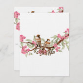 Hot Roze & Grijs  Vogels Wedding RSVP (Voorkant / Achterkant)