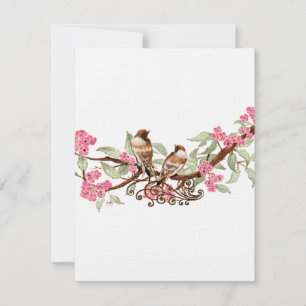 Hot Roze & Grijs Vogels Wedding RSVP Kaartje