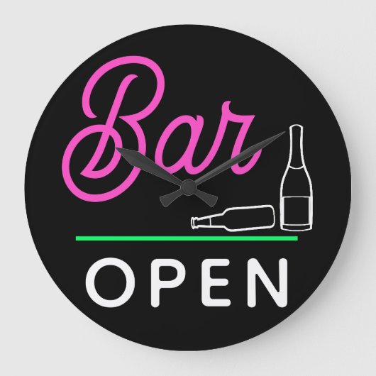 Hot-roze, groene witte Retrobar, open op zwart Grote Klok (Voorkant)