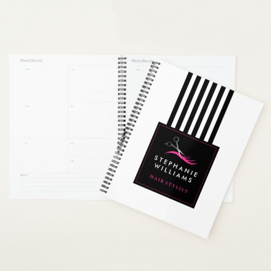 Hot-roze haarschaar en zwarte strepen planner (Display)