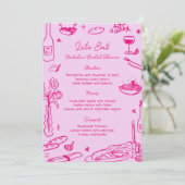 Hot Roze Hand Getrokken Whimsical Wedding Menu (Staand voorkant)