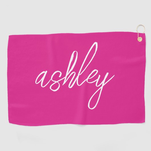 Hot roze handgeschreven script monogram golfhanddoek (Horizontaal)
