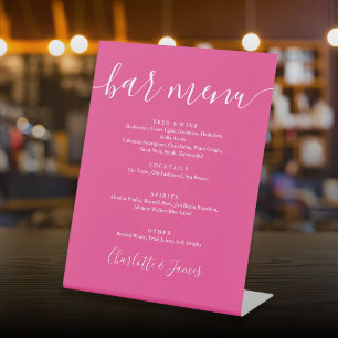 Hot Roze Handtekening Script Trouw Bar Menu Reclamebord Met Voetstuk