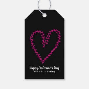 Hot-roze harten drijvende Valentijnsdag zwart Cadeaulabel