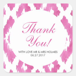 Hot-roze Ikat Dank je Vierkante Sticker