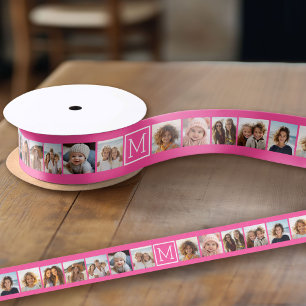Hot-roze installagram Foto Collage Aangepast monog Grosgrain Lint