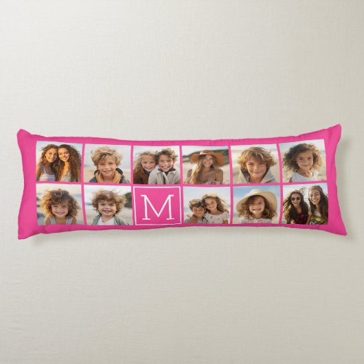 Hot-roze installagram Foto Collage Aangepast monog Lichaamskussen (Achterkant)