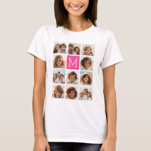 Hot-roze installagram Foto Collage Aangepast monog T-shirt