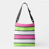 Hot-roze, kalkgroen, zwart en witte strepen crossbody tas (Voorkant)