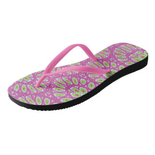 Hot-roze, kalkgroene en witte Pop Teenslippers