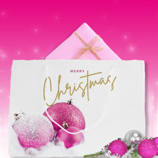 Hot-roze kerstblaasjes en orchideeën groot cadeauzakje