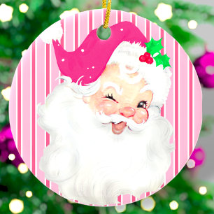 Hot-roze kerstboom met Santa Wink Retro Keramisch Ornament