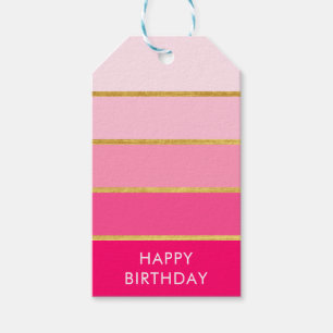 Hot-roze kleurenblok Happy Birthday Cadeaulabel
