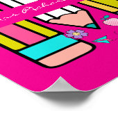 Hot Roze Kleurrijke Leraar Cartoon Potlood Poster (Hoek)