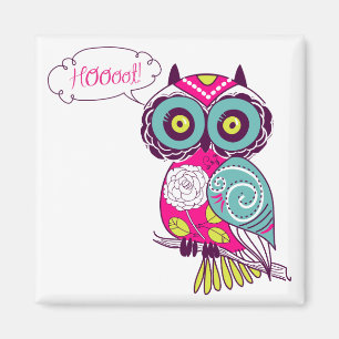 Hot-roze kleurrijke  Retro Floral-Owl Magnet Magneet