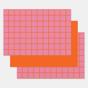 Hot roze kleurrijke trendy retro minimale lijnen inpakpapier vel