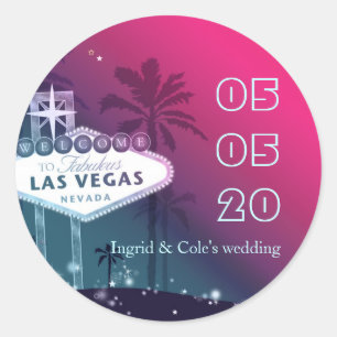 Hot-roze Las Vegas Wedding Save the Date Ronde Sticker