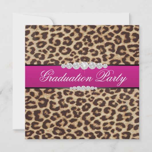 Hot-roze leopard Graduation Party Kaart (Voorkant)