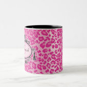 Hot-roze leopard Patroon Aangepaste naam & Monogra Tweekleurige Koffiemok (Center)