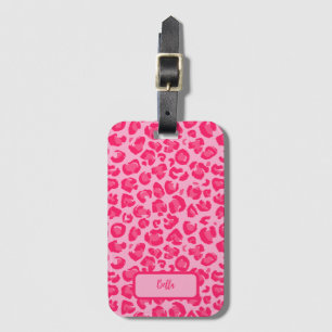 Hot-roze leopard-patroon bagagelabel