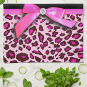 Hot-roze leopard printplaat, lintbogen, grafisch theedoek (Gevouwen)
