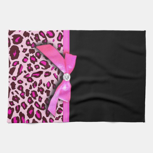 Hot-roze leopard printplaat, lintbogen, grafisch theedoek (Horizontaal)