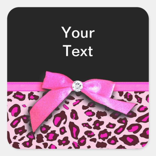 Hot-roze leopard printplaat, lintbogen, grafisch vierkante sticker (Voorkant)
