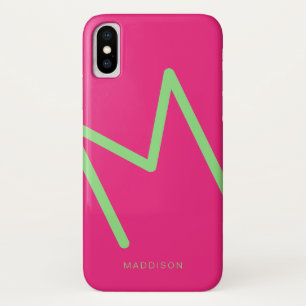 Hot-roze, lichtgroen, eenvoudig Abstract Initiaal iPhone X Hoesje