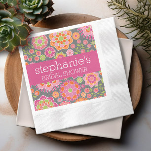 Hot Roze & Limoen Groene Bloemen - Bruidsdouche Servetten