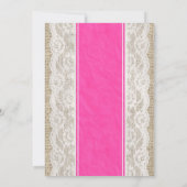 Hot-roze Linen Burlap Wedding-uitnodigingen Kaart (Achterkant)