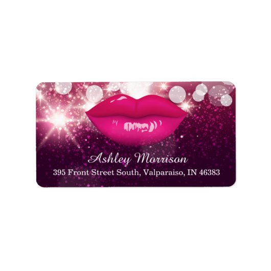 Hot-roze lips Glitter Sparkles Beauty Salon Etiket (Voorkant)