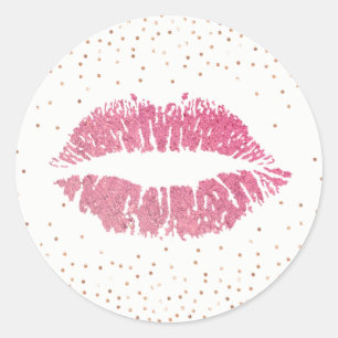 Hot-roze Lips Moderne Roos Gold Confetti Ronde Sticker