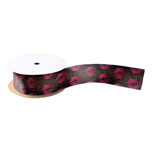 Hot-roze Lips op Gold Glitter en Black Lint (Spoel)