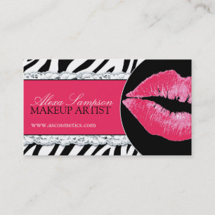 Hot-roze lips + Zebra Print Visitekaartjes