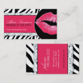 Hot-roze lips + Zebra Print Visitekaartjes (Voorkant / Achterkant)
