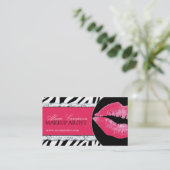 Hot-roze lips + Zebra Print Visitekaartjes (Staand voorkant)