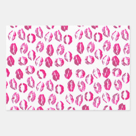 Hot-roze lipstick Kisses Valentijnsdag Inpakpapier Vel