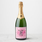Hot-roze luipaard afdrukken 21ste verjaardag, spec sparkling wijnetiket (Voorkant)