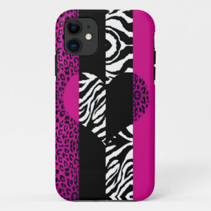 Hot-roze luipaard en Zebra — Afdrukhart iPhone 11 Hoesje