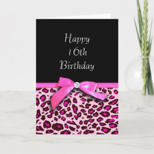 Hot-roze luipaard print Happy Sweet 16th Birthday Kaart