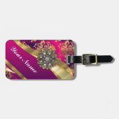 Hot-roze magenta & gouddemask bagagelabel (Voorkant horizontaal)