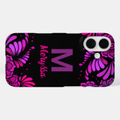 Hot Roze Magenta Zwart Paarse Monogram Naam Case-Mate iPhone Case (Achterkant (horizontaal))