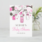 Hot-roze Mason Jars Floral Baby Shower-uitnodiging Kaart (Staand voorkant)