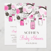 Hot-roze Mason Jars Floral Baby Shower-uitnodiging Kaart (Voorkant / Achterkant)