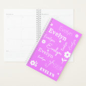 Hot-roze met witte bloemen, aangepaste naamplanner planner (Display)