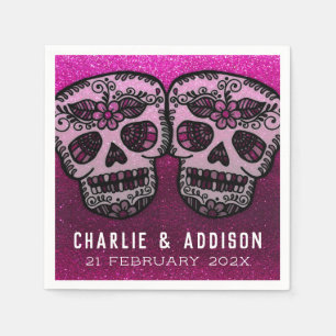 Hot-Roze metalen glazen zwarte witte suikerschedel Servet