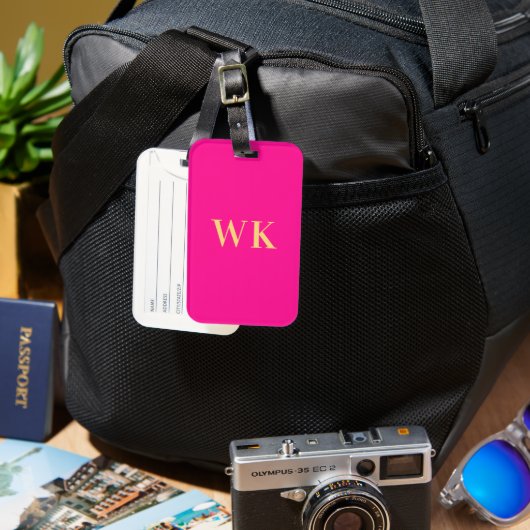 Hot roze minimale monogram Initialen Bagagelabel (Voorkant & Achterkant)